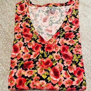 EUC Jones New York 3/4 Sleeve Top, Orange & Green w/Blk, 95% Cot/5%/Rayon, Small